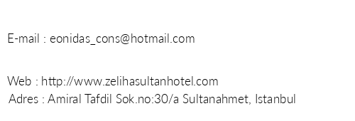Zeliha Sultan Hotel telefon numaralar, faks, e-mail, posta adresi ve iletiim bilgileri